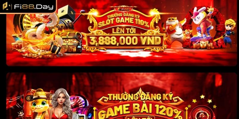 Khuyến Mãi Fi88 - Tổng Hợp Ưu Đãi Hấp Dẫn Nhất Năm 2025 2 Thưởng đăng ký Slot Game 110% lên đến 3.888.000 VNĐ